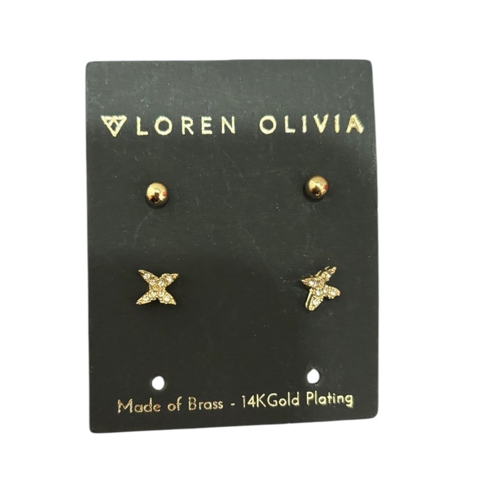 Loren Olivia Earrings 2 Pair Gold Plating NEW